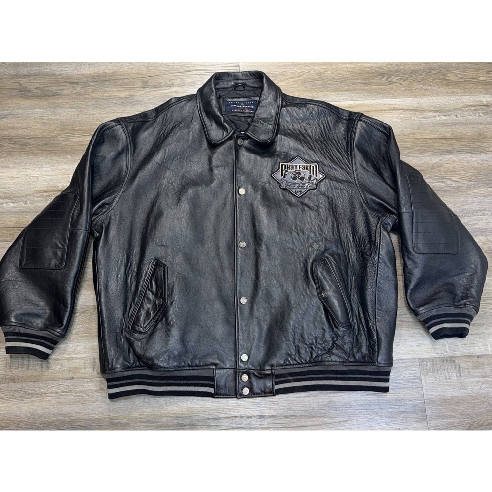 VTG 90s-Y2K Rare Phat Farm Black 100% Leather Jacket Mens 5X-Large Dry Cleaned